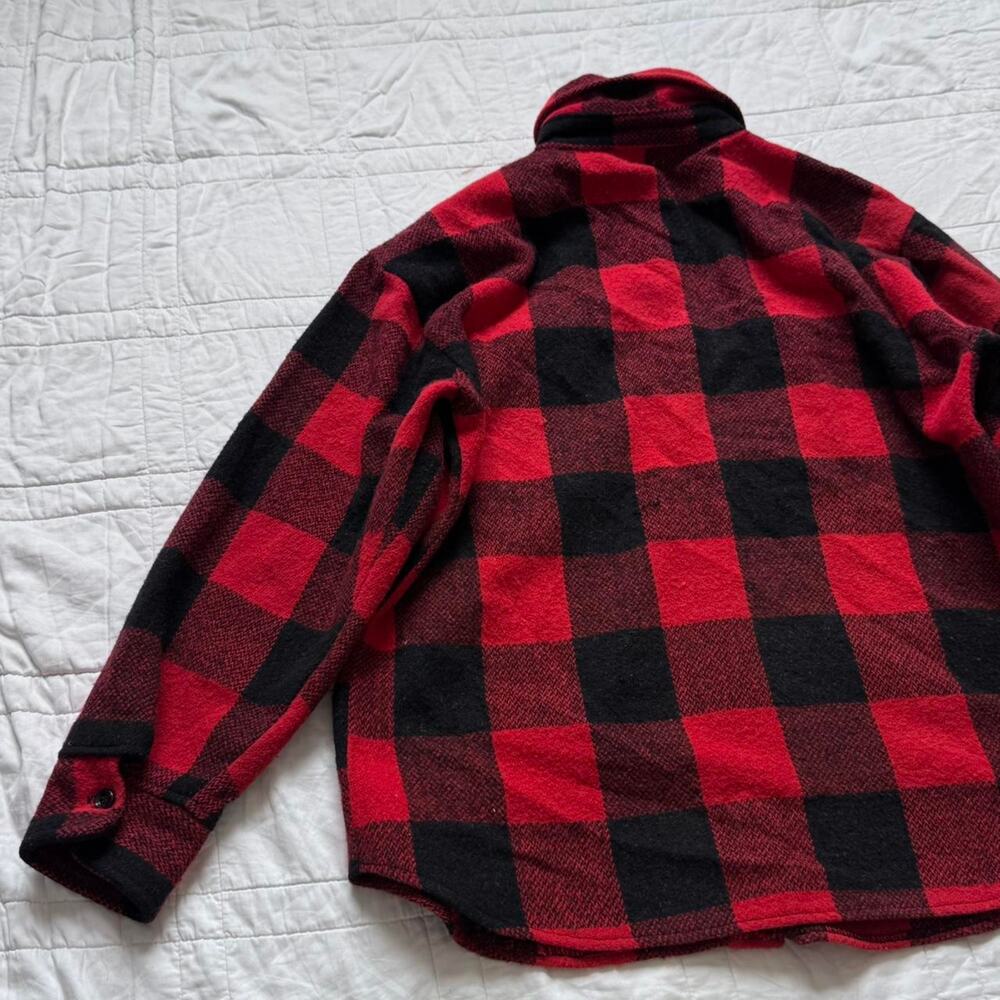 VTG Sears Kings Road 70s flannel shirt mens M red buffalo plaid wool blend retro - Picture 8 of 8